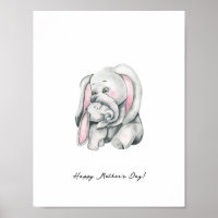 Mother And Baby Elephant Happy Mother's Day Poster