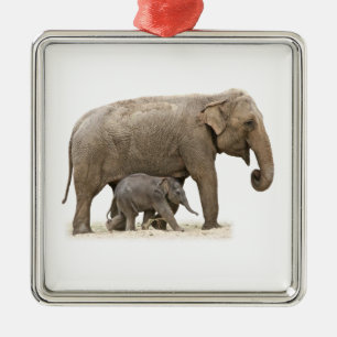 Mother and Baby Elephant Metal Tree Decoration