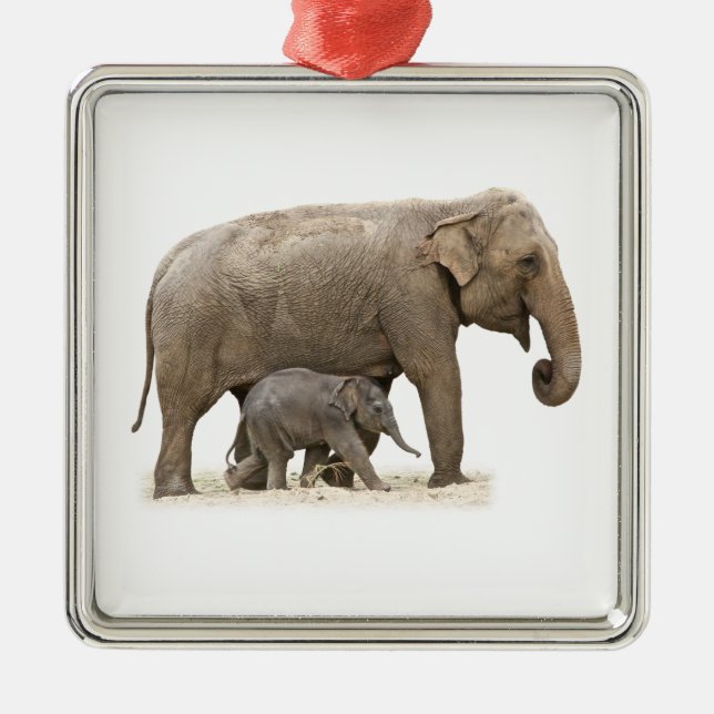 Mother and Baby Elephant Metal Tree Decoration (Front)