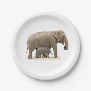 Mother and Baby Elephant Paper Plate