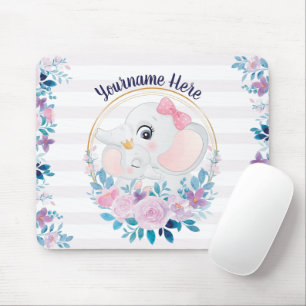 Mother and Baby Elephant Pink Blush Flower Wreath Mouse Pad