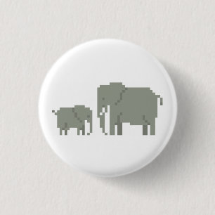 Mother And Baby Elephant Pixel Art Button
