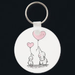 Mother and Baby Elephant with Balloons Key Ring<br><div class="desc">Cute mother and baby elephant illustration design with heart shape balloons.</div>