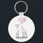 Mother and Baby Elephant with Balloons Key Ring<br><div class="desc">Cute mother and baby elephant illustration design with heart shape balloons.</div>