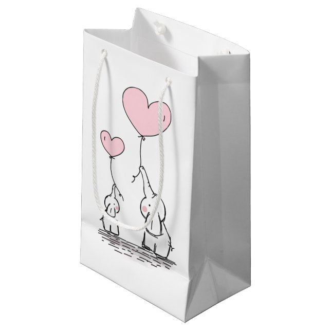 Mother and Baby Elephant with Balloons Small Gift Bag (Front Angled)
