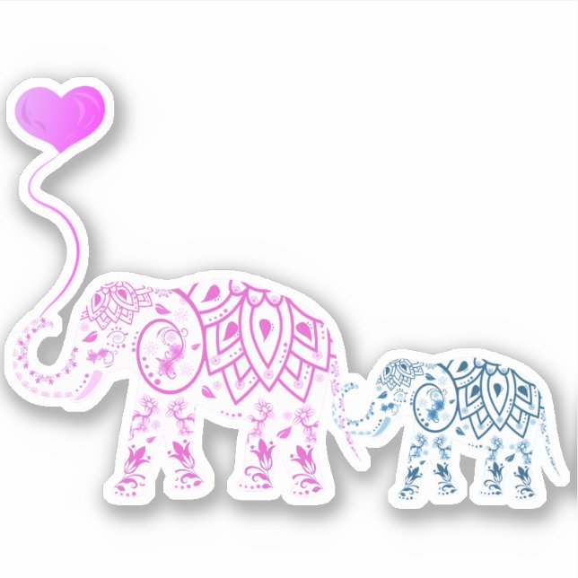 Mother and Baby Elephants with Heart Balloon (Front)