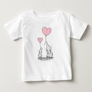 Mother and Baby Elephants With Pink Heart Balloons T-Shirt