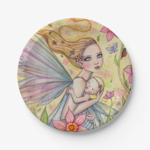 Mother and Baby Fairies Baby Shower Paper Plate