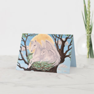 Mother and Baby Flying Unicorns Whimsical Art Card