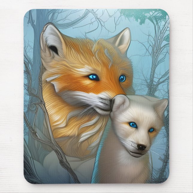 Mother and Baby Fox Mouse Pad (Front)