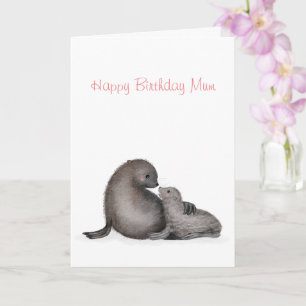 Mother and baby fur seal birthday card for mum