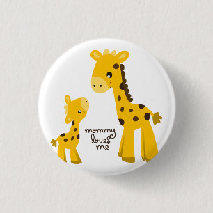 Mother and Baby Giraffe 3 Cm Round Badge