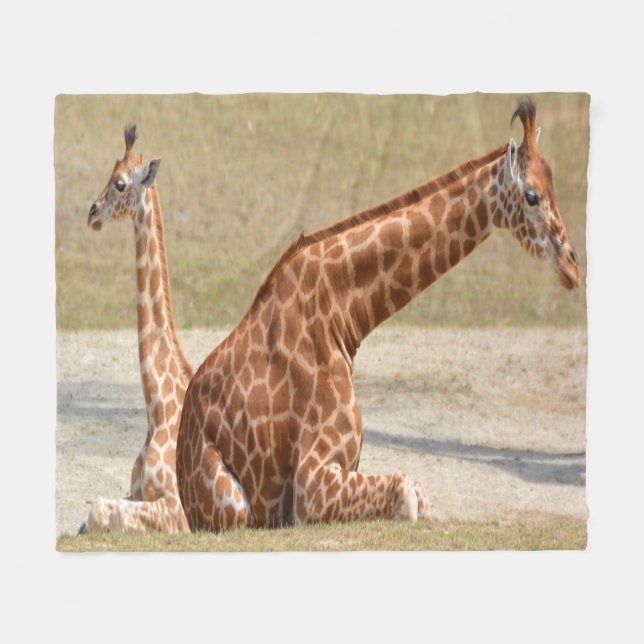 Mother And Baby Giraffe Fleece Blanket (Front (Horizontal))