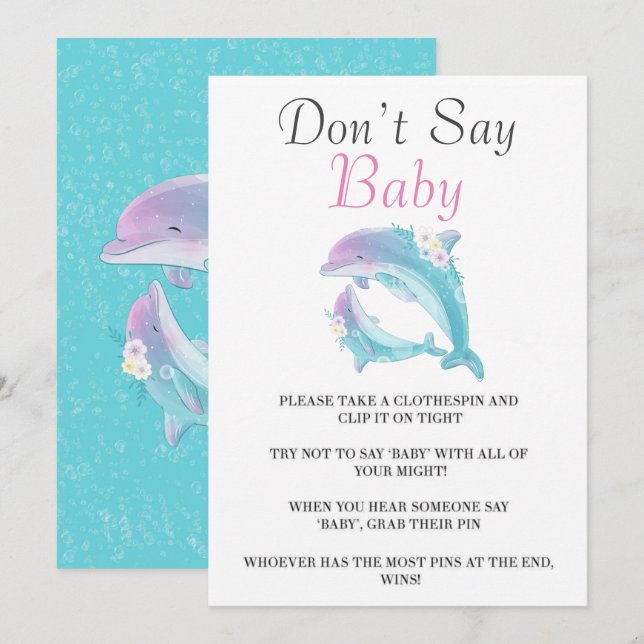 Mother and Baby Girl Dolphins Don’t Say Baby Cards (Front/Back)
