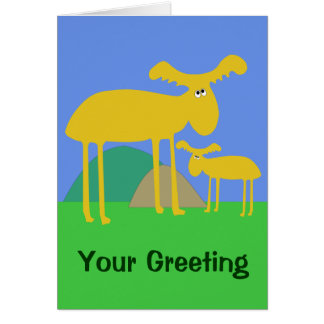 Mother and Baby Golden Deer Cartoon Card