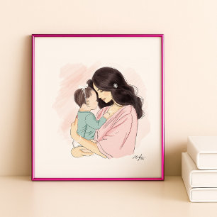 Mother and baby illustration poster