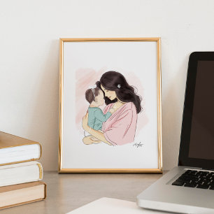 Mother and baby illustration poster