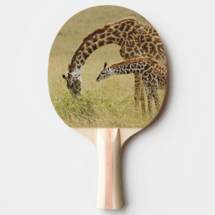 Mother and baby Masai Giraffe, Giraffa Ping Pong Paddle