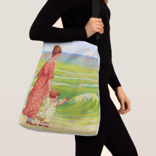 mother and baby on the beach crossbody bag