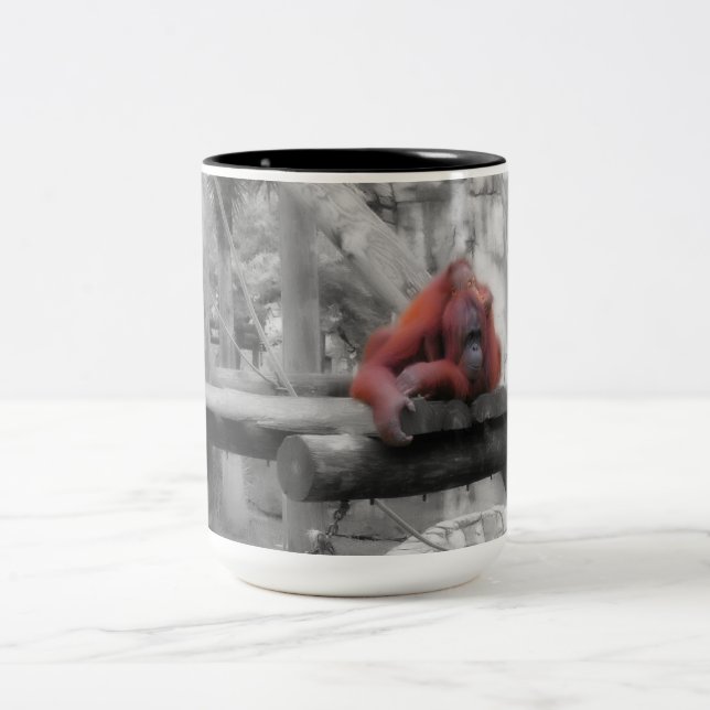 Mother and Baby Orangutan Two-Tone Coffee Mug (Center)