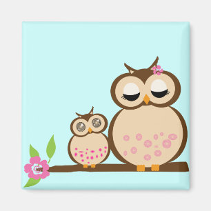 Mother and baby owl magnet