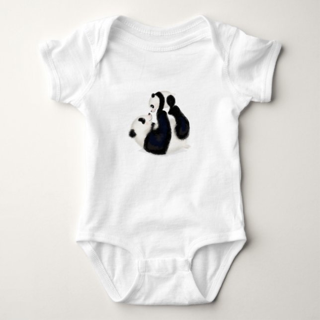 Mother and baby panda baby one-piece bodysuit (Front)