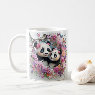 Mother And Baby Pandas Playfully Emerge From Wall Coffee Mug