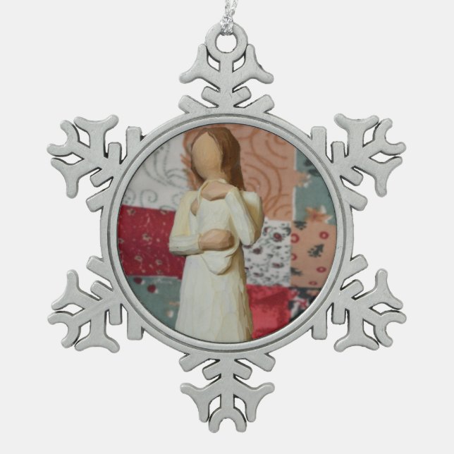 Mother and Baby Pewter Snowflake Ornament (Front)