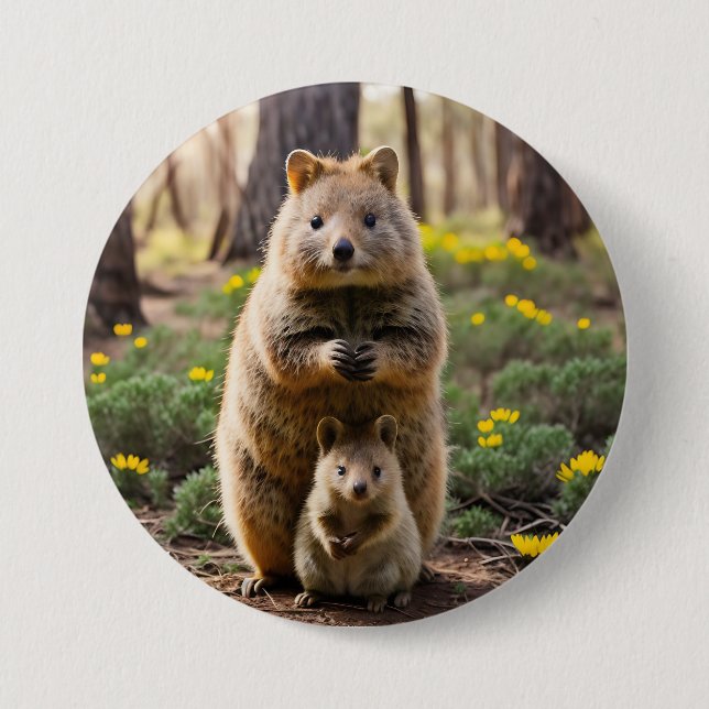 Mother And Baby Quokka, Button Badge (Front)
