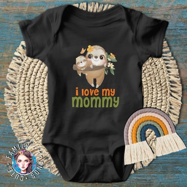 Mother and Baby Sloths Hanging on a Branch I love Baby Bodysuit (Mother and Baby Sloths Hanging on a Branch I love Baby Bodysuit)