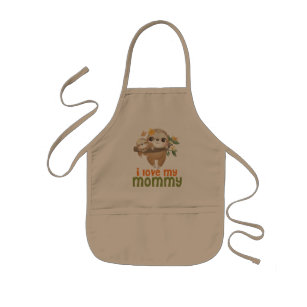 Mother and Baby Sloths Hanging on a Branch I love Kids Apron