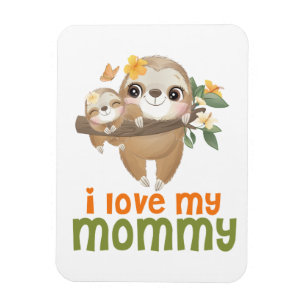 Mother and Baby Sloths Hanging on a Branch I love Magnet