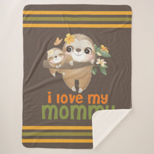 Mother and Baby Sloths Hanging on a Branch I love Sherpa Blanket