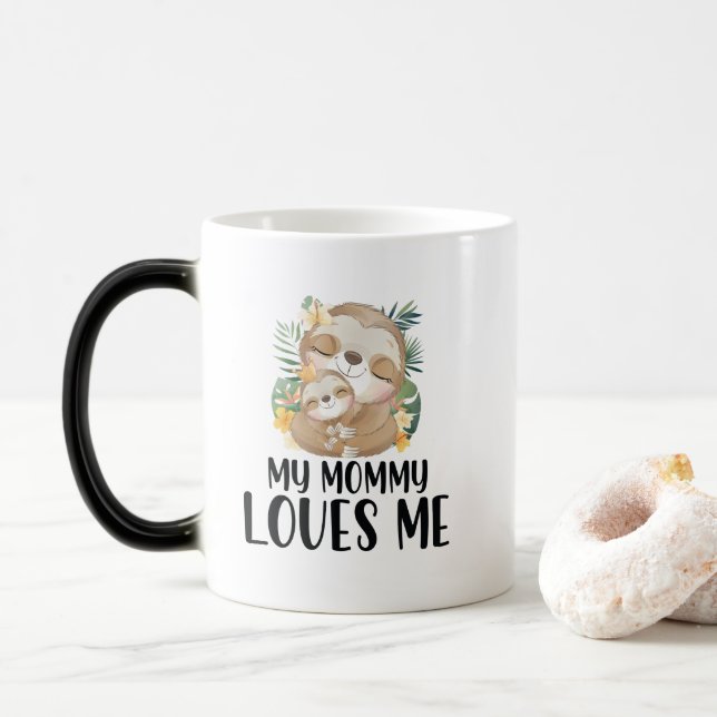 Mother and Baby Sloths My Mummy Loves Me Tropical Magic Mug (With Donut)