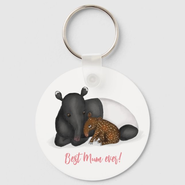 Mother and baby tapir 'Best mum ever' key ring (Front)
