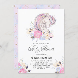 Mother and Baby Unicorn Glitter Baby Shower Invitation