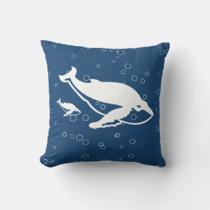 mother and baby white whale on blue cushion