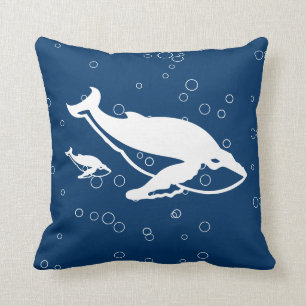 mother and baby white whale  on blue pillow
