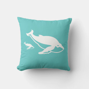 mother and baby white whale  on teal blue pillow