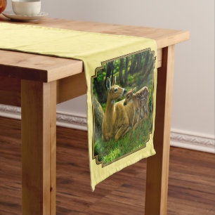 Mother and Baby Whitetail Deer Yellow Medium Table Runner