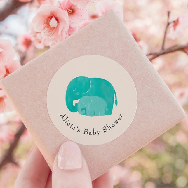 Mother and Calf Elephant Baby Shower Favour Classic Round Sticker (Creator Uploaded)