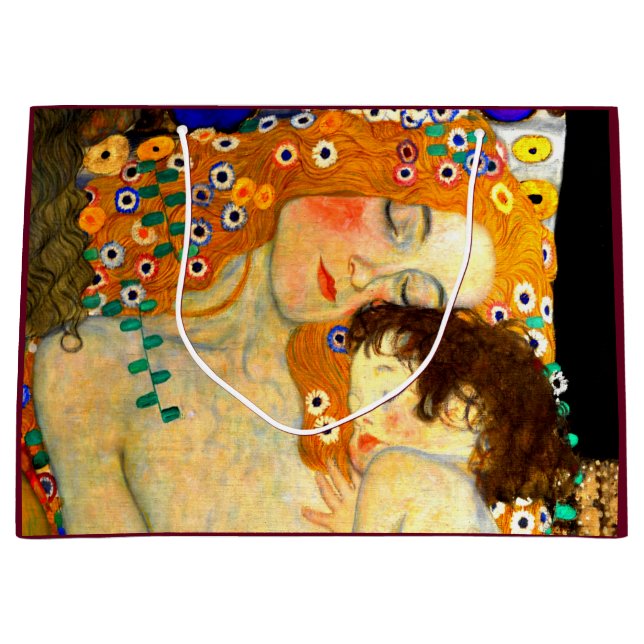 Mother and Child by Gustav Klimt Art Nouveau Large Gift Bag (Front)