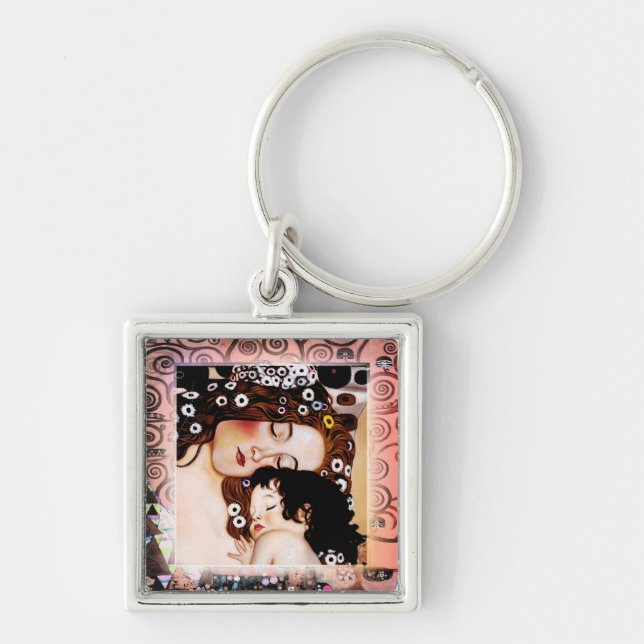 Mother and Child by Gustav Klimt Collage Key Ring (Front)