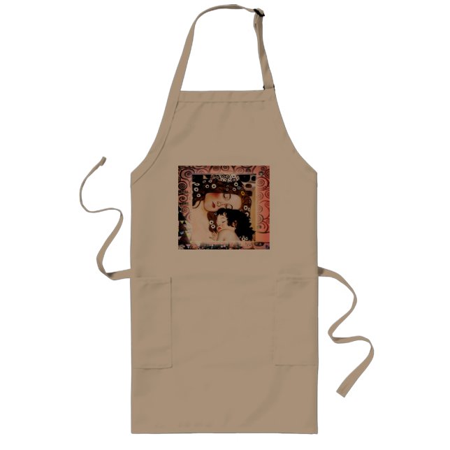 Mother and Child by Gustav Klimt Collage Long Apron (Front)