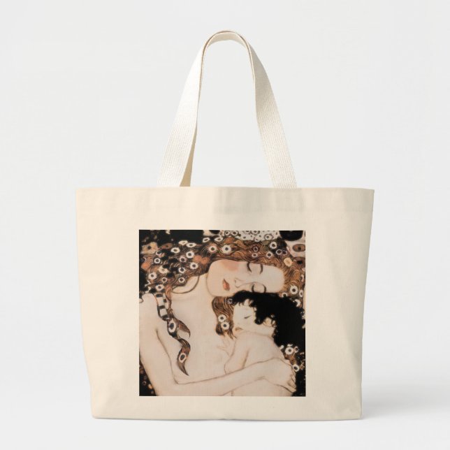 Mother and Child by Gustav Klimt Large Tote Bag (Front)