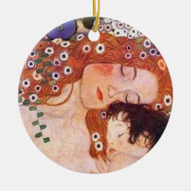 Mother and Child by Klimt Ceramic Tree Decoration (Front)