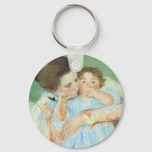 Mother and Child by Mary Cassatt, Vintage Fine Art Key Ring
