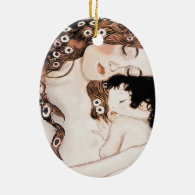 Mother and Child Gustave Klimt Ceramic Tree Decoration (Back)