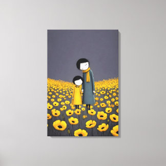 Mother and Child Holding Hands in a Golden Flower Canvas Print