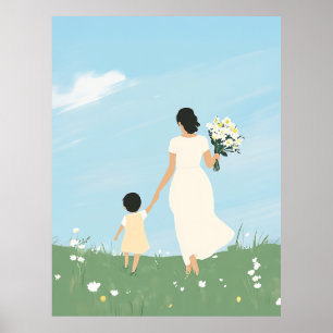Mother and Child in a Blooming Meadow Poster